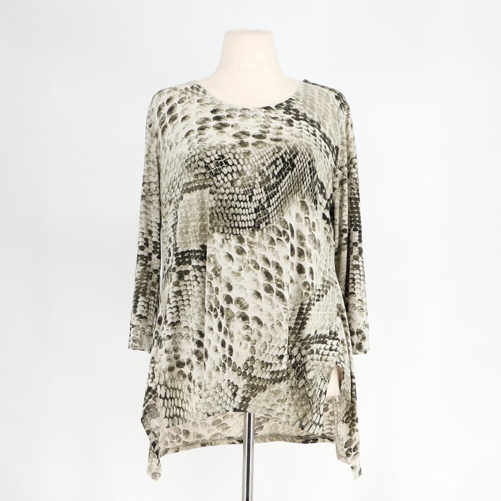 CLARA SUNWOO Snake Print 3/4 Sleeve Tunic Gray Beige Size L